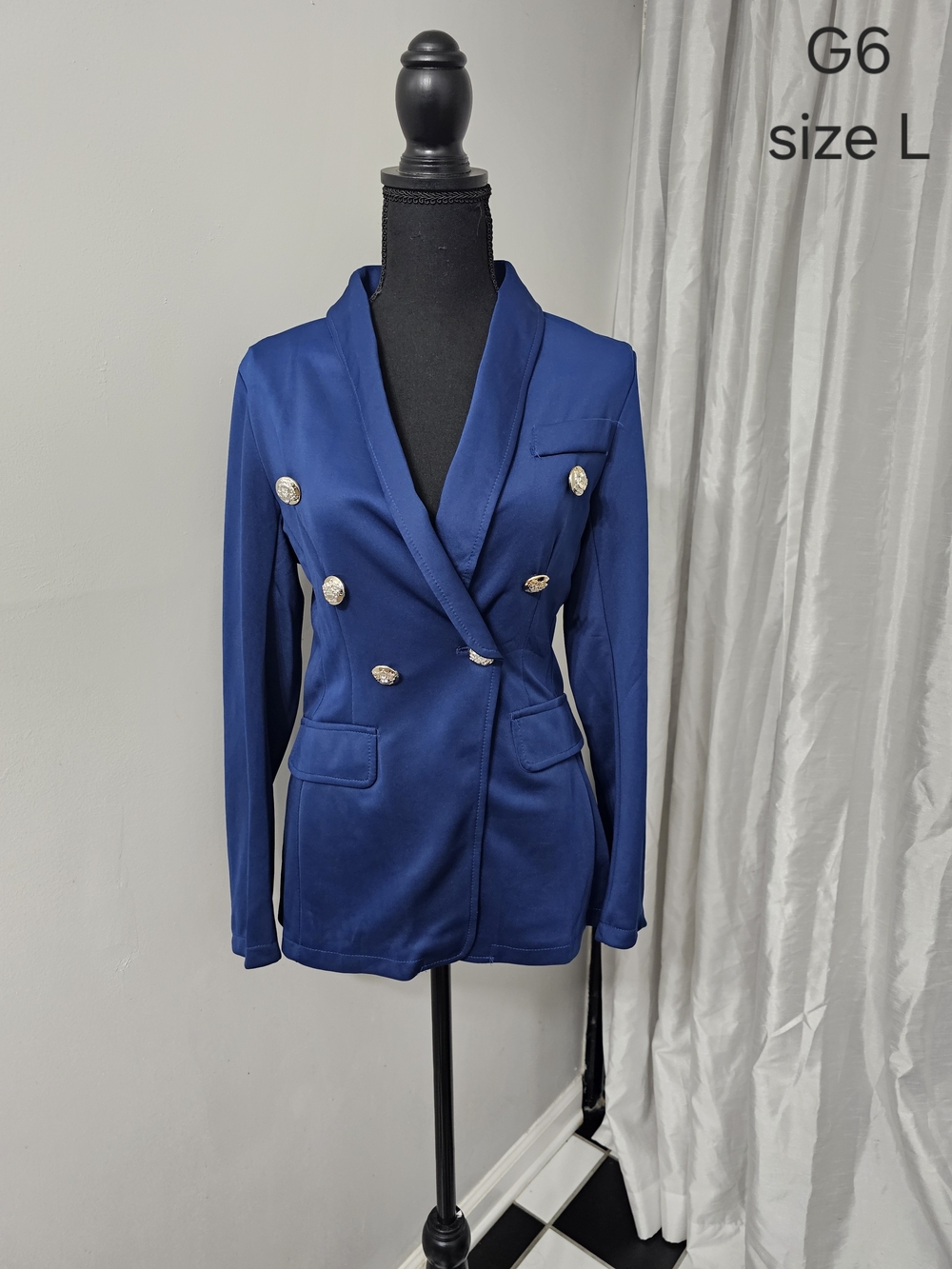 Double-Breasted Navy Blazer Jacket - Women